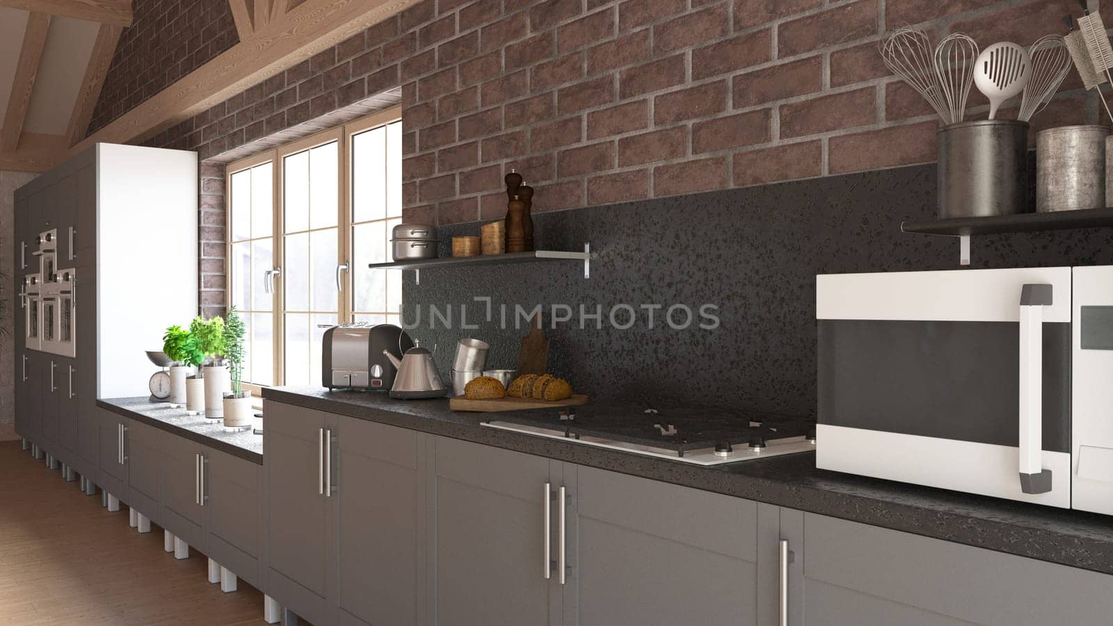 3D render of a contemporary kitchen interior