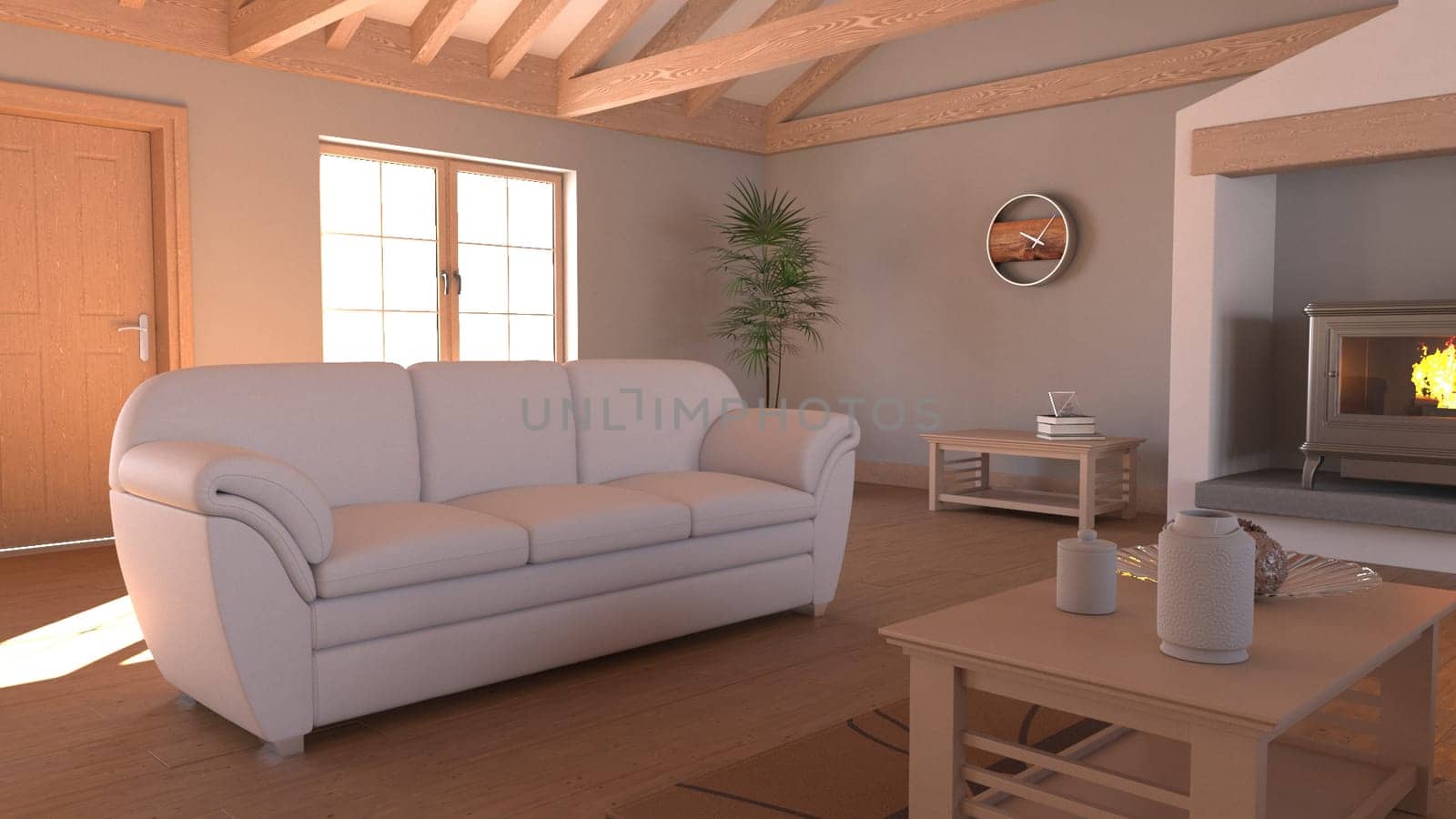 Render of 3D contemporary Living Room Interior and modern furniture