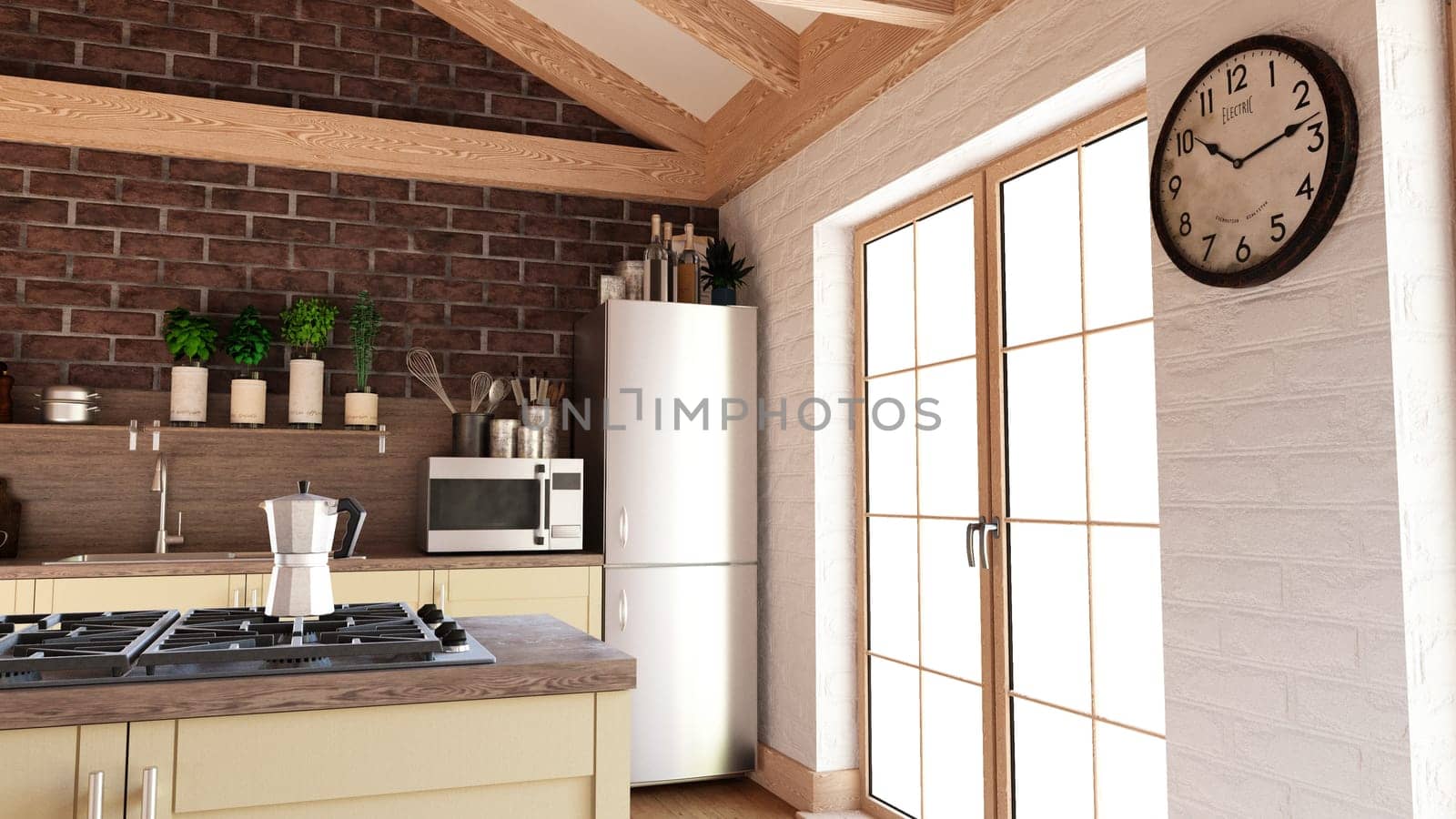 3D render of a contemporary kitchen interior