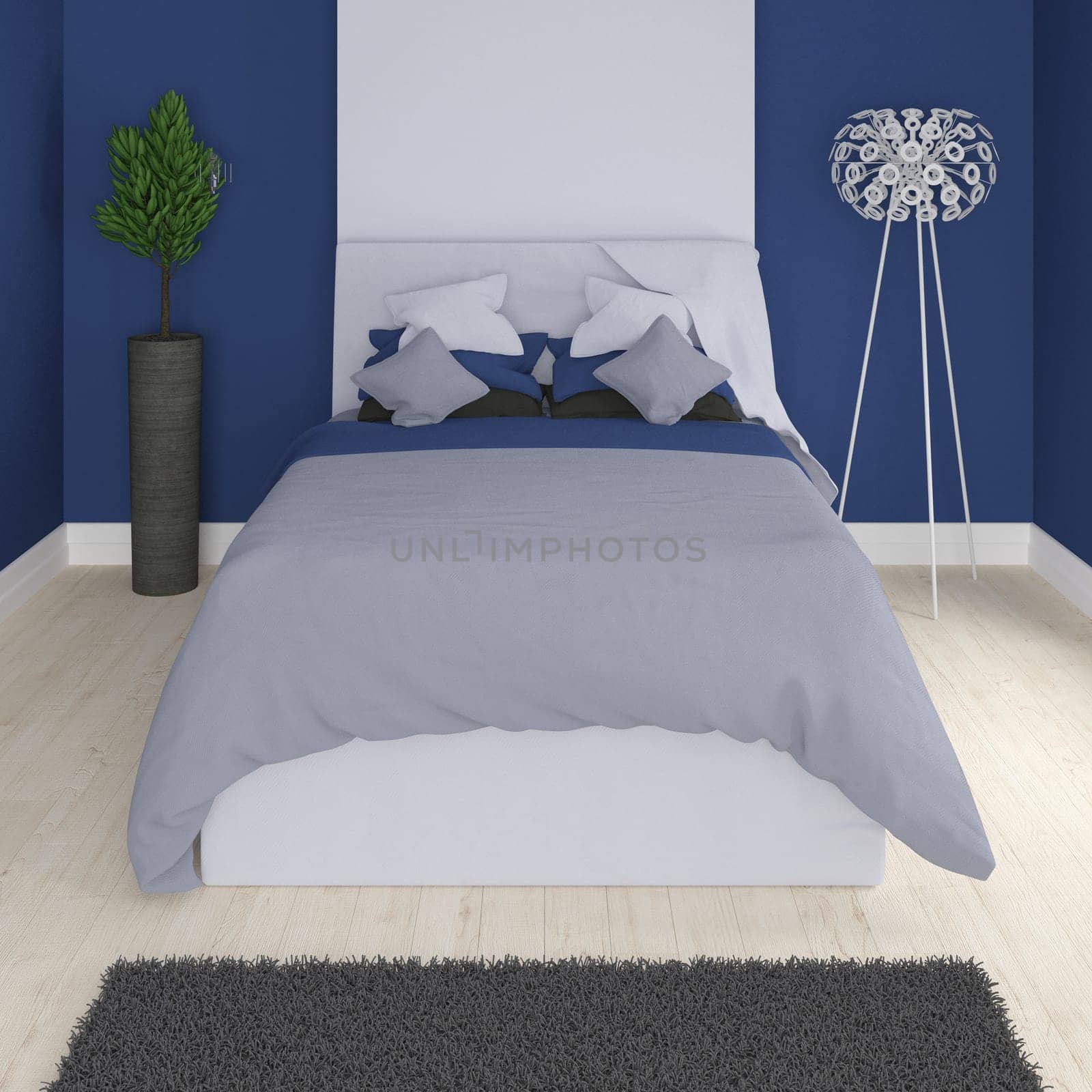 3D render of a modern bedroom interior