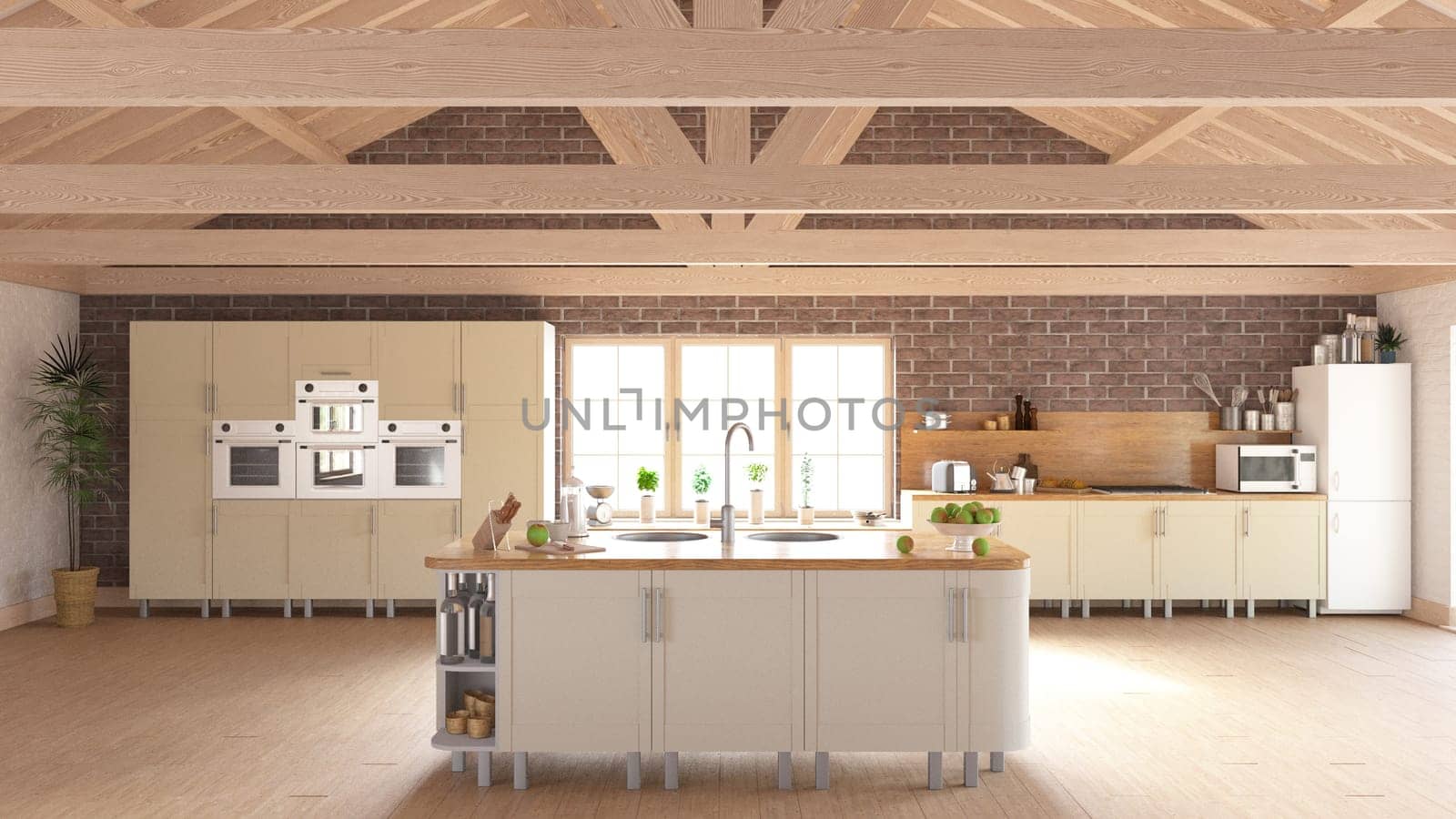 3D render of a contemporary kitchen interior