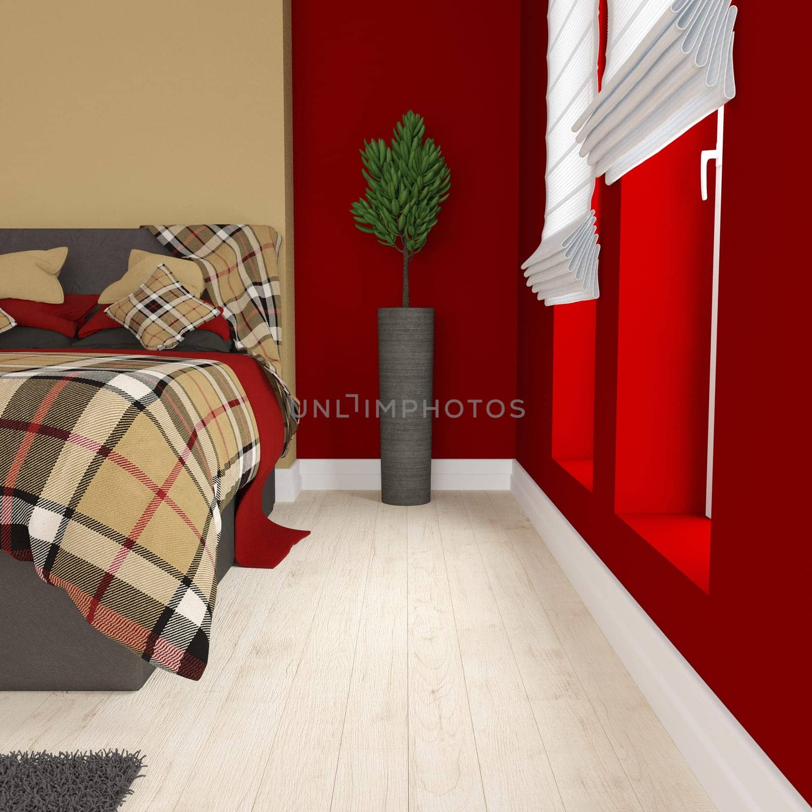 3D render of a modern bedroom interior