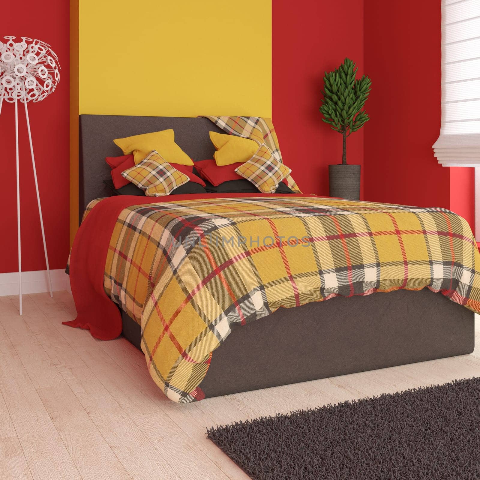 3D render of a modern bedroom interior