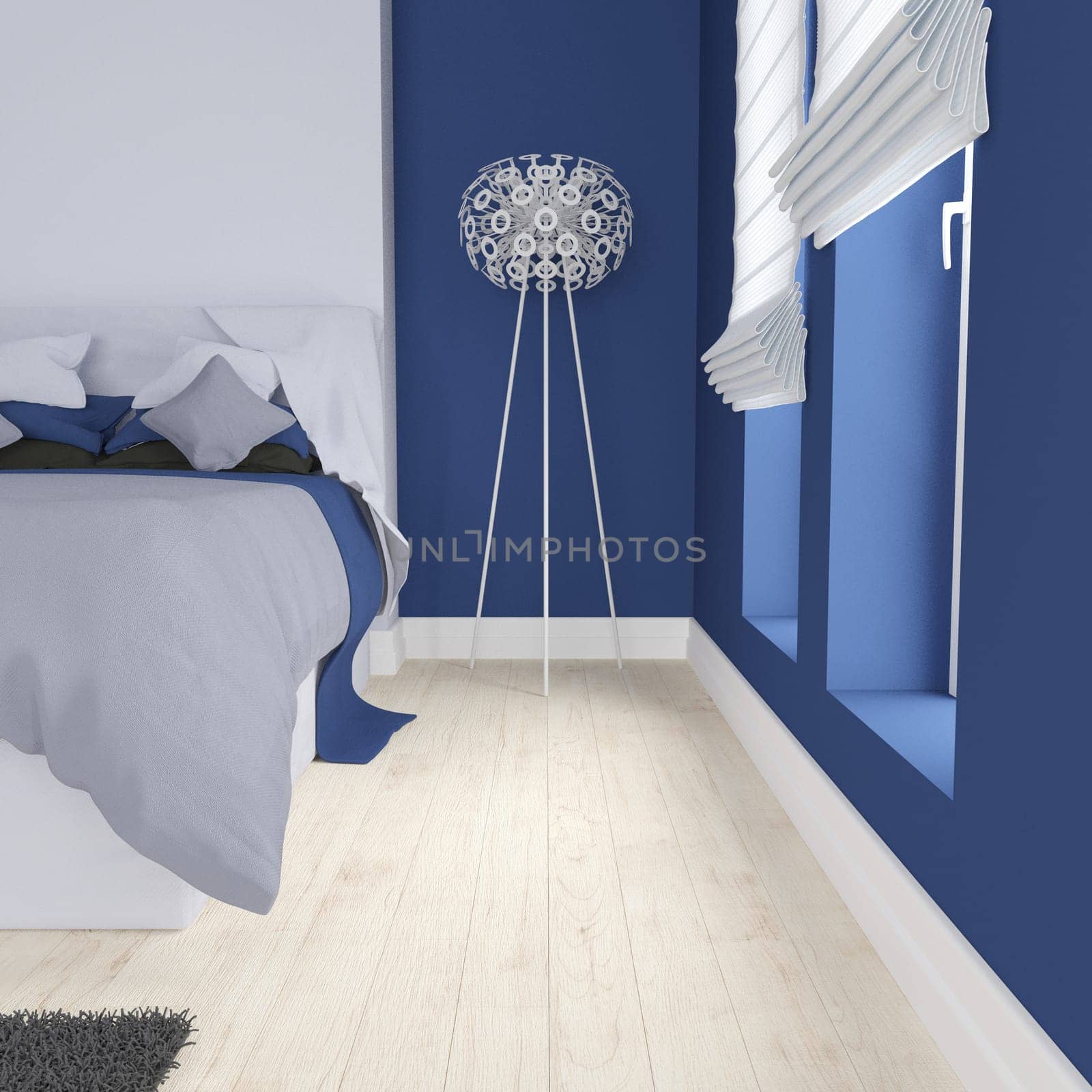 3D render of a modern bedroom interior