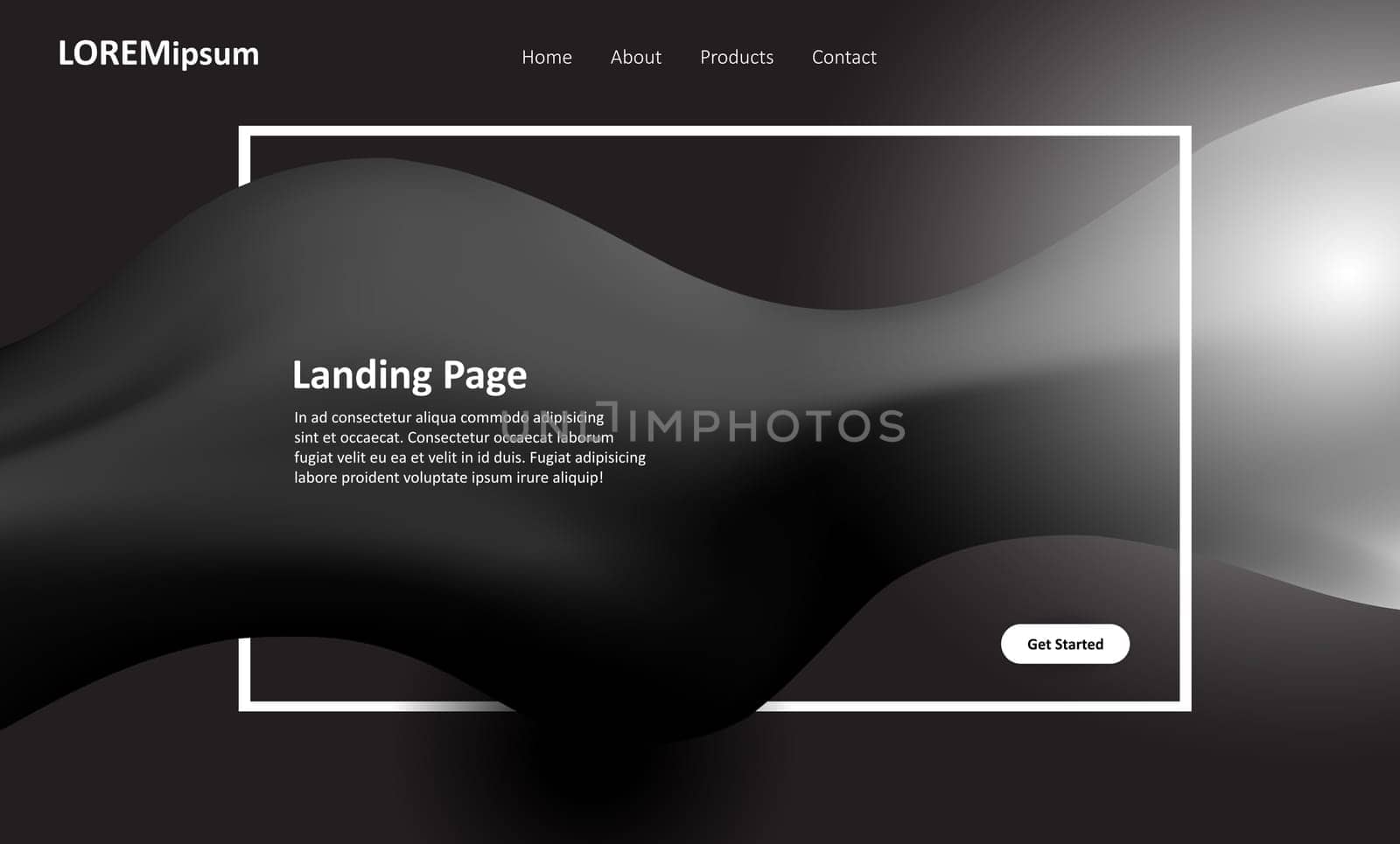 Abstract website landing page design in black and white