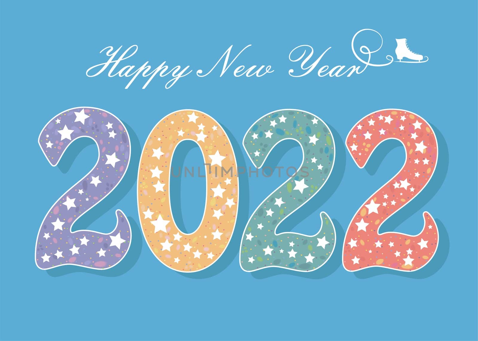 Happy New Year 2022. Colorful Number with Skate.