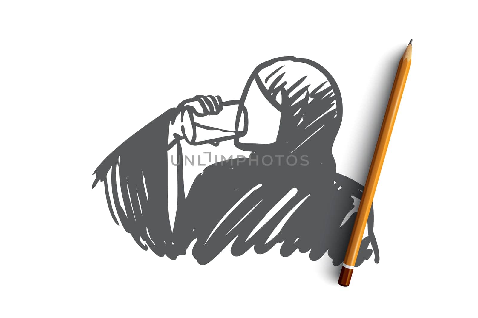 Thirst, fresh, beverage, muslim, arabic, concept. Hand drawn muslim person drink water concept sketch. Isolated vector illustration