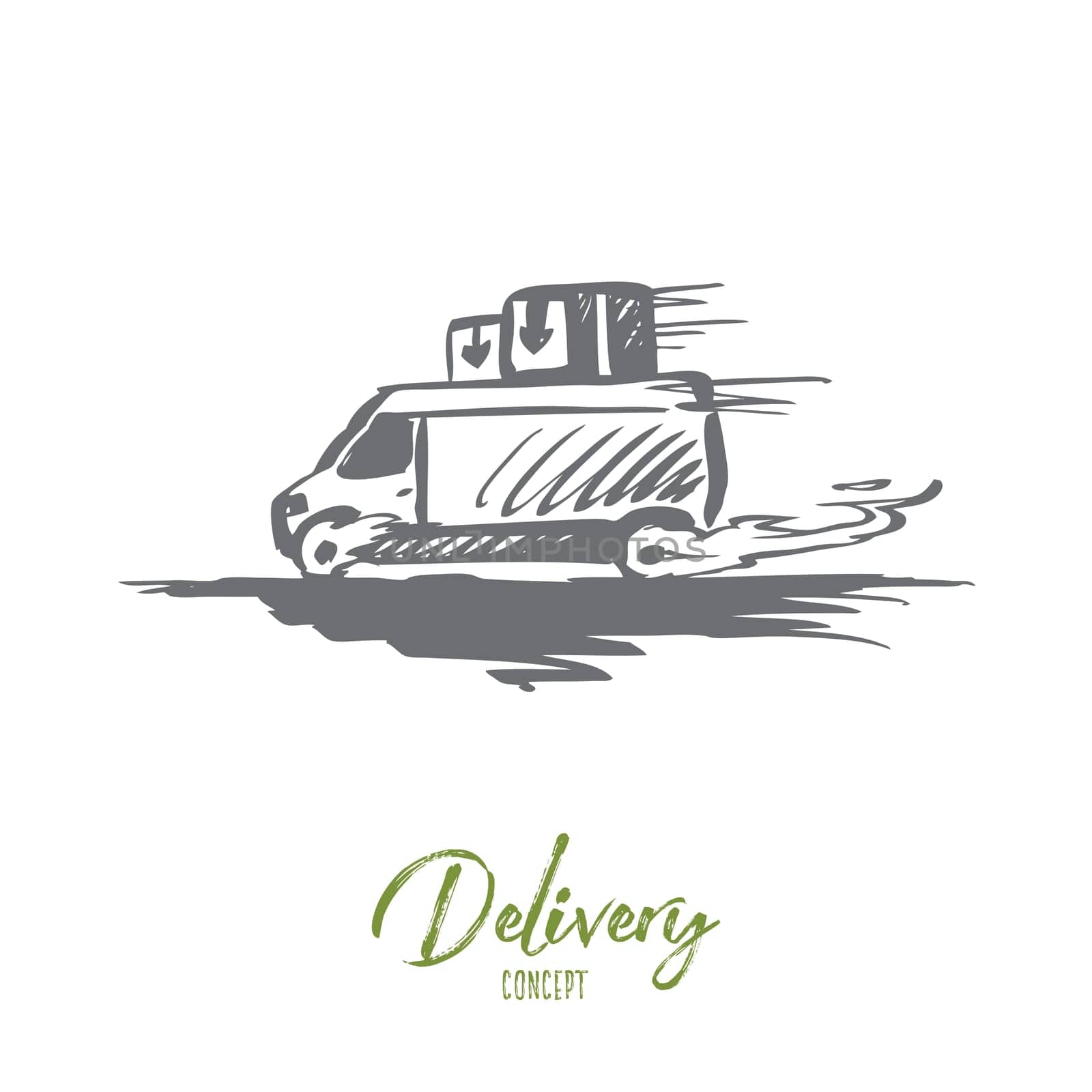 Fast, delivery, service, transport concept. Hand drawn shipping service transport concept sketch. Isolated vector illustration.