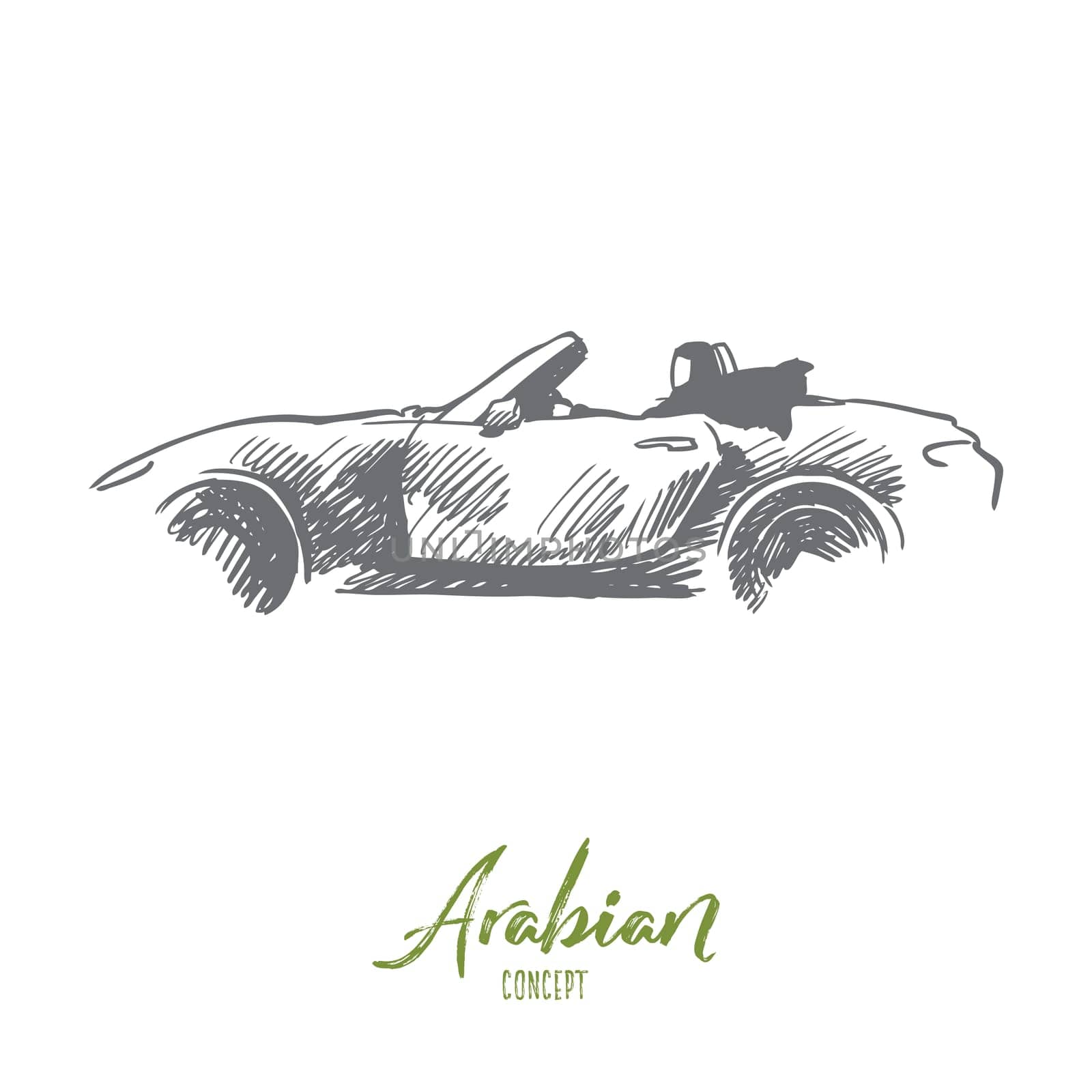 Arabian, woman, drive, car, muslim concept. Hand drawn arabian woman in hijab driving car concept sketch. Isolated vector illustration.