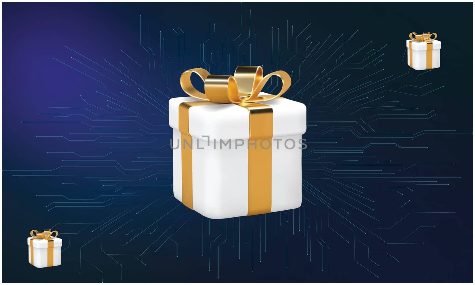 different size of gift box on a dark circuit background