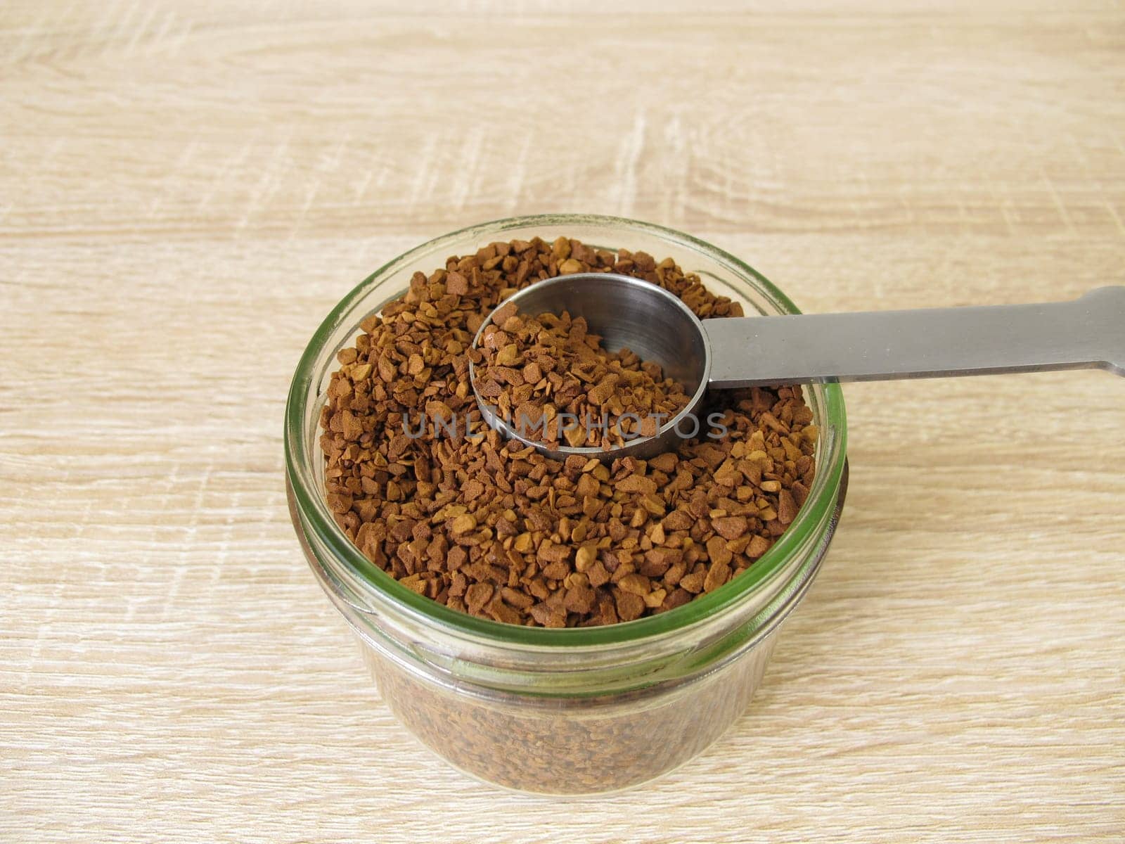 Soluble bean coffee, instant coffee in a glass jar