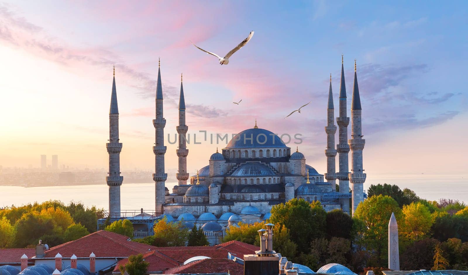 The Blue Mosque or Sultan Ahmet Mosque at sunrise, Istanbul, Turkey.
