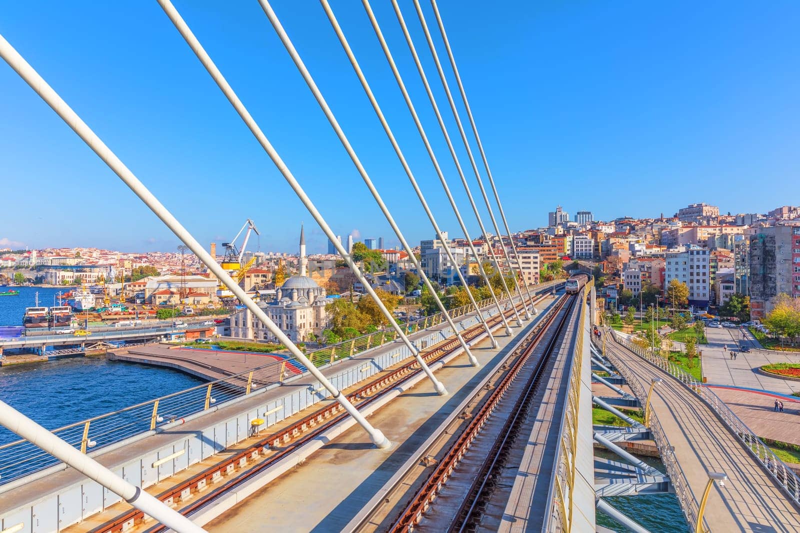 Halic Metro Bridge and Sokollu Mehmed Pasha Mosque, Istanbul.