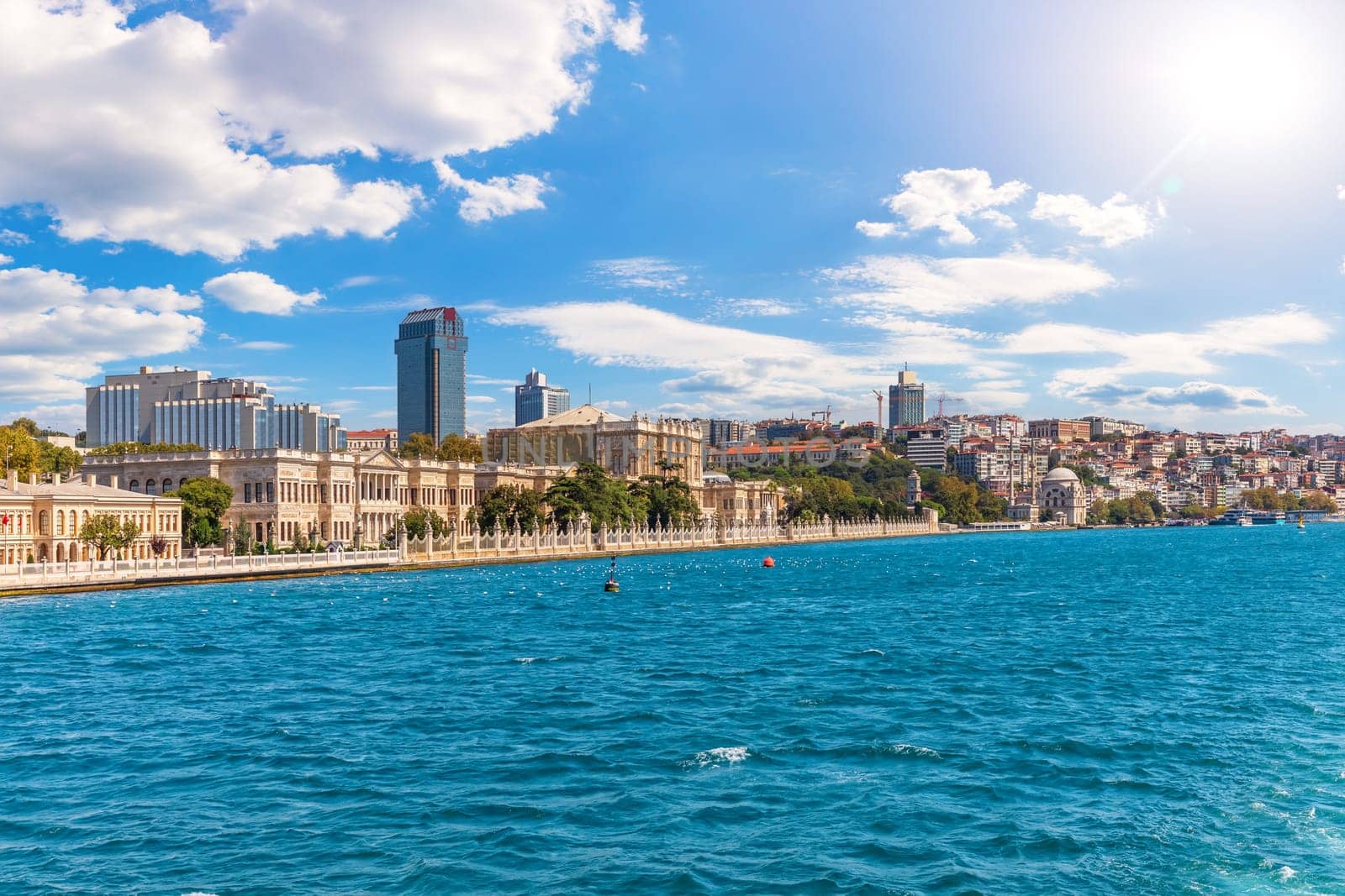 The Dolmabahce Palace and Molla Celebi Mosque, Bosphorus, Istanbul.