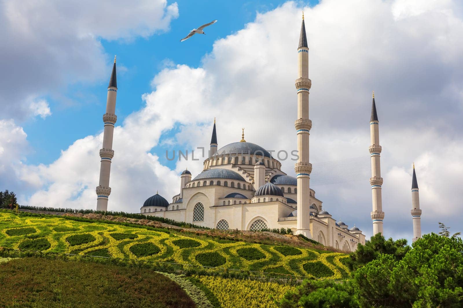Camlica Mosque on the picturesque hill of Istanbul, Turkey.