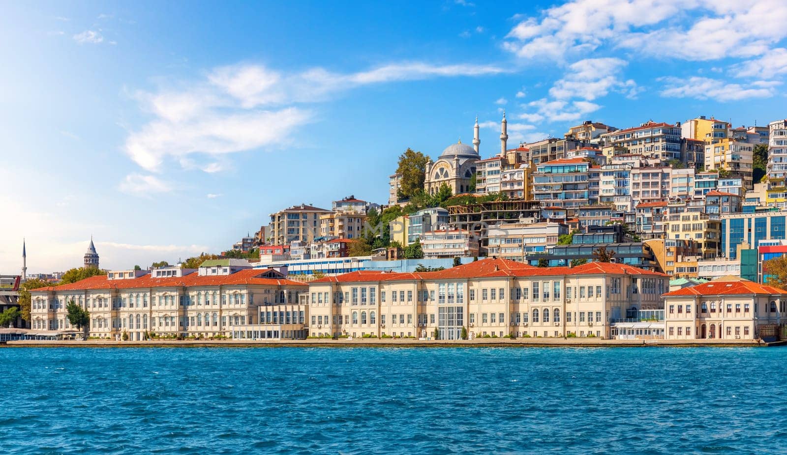 The coast of Istanbul with Cihangir Mosque, Bosphorus, Turkey.