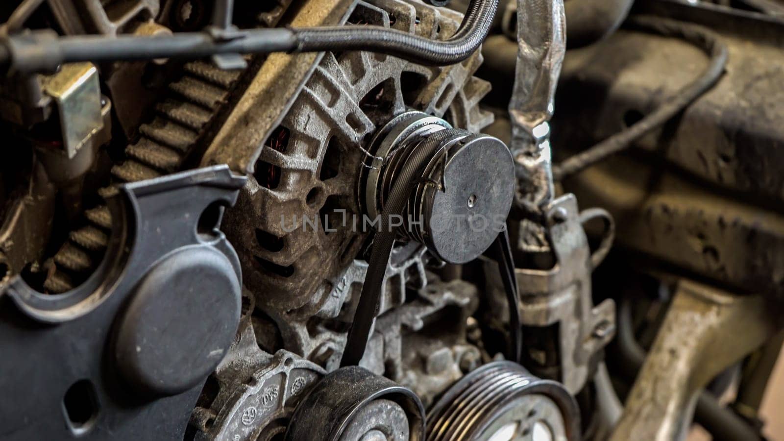 Alternator car engine detail in a workshop