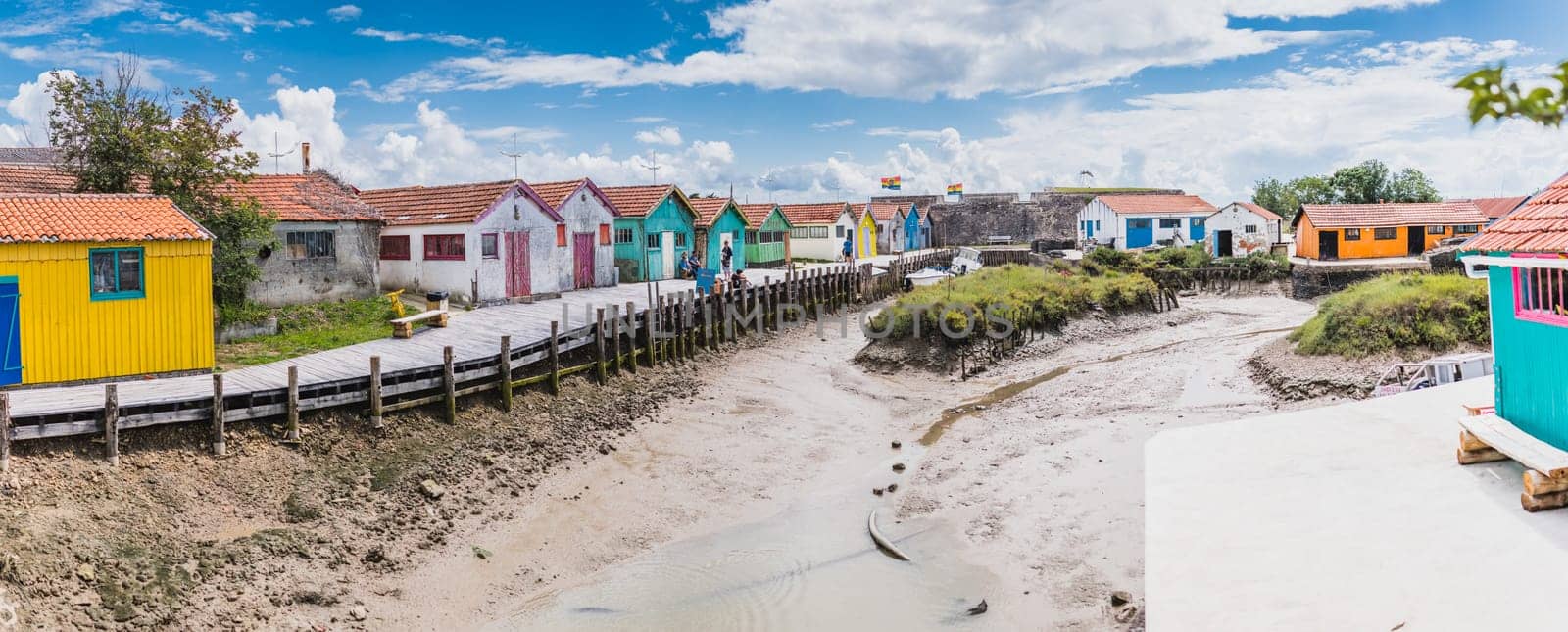 Colorful huts on the harbor of Château d'Oléron, on the island of Oléron in France