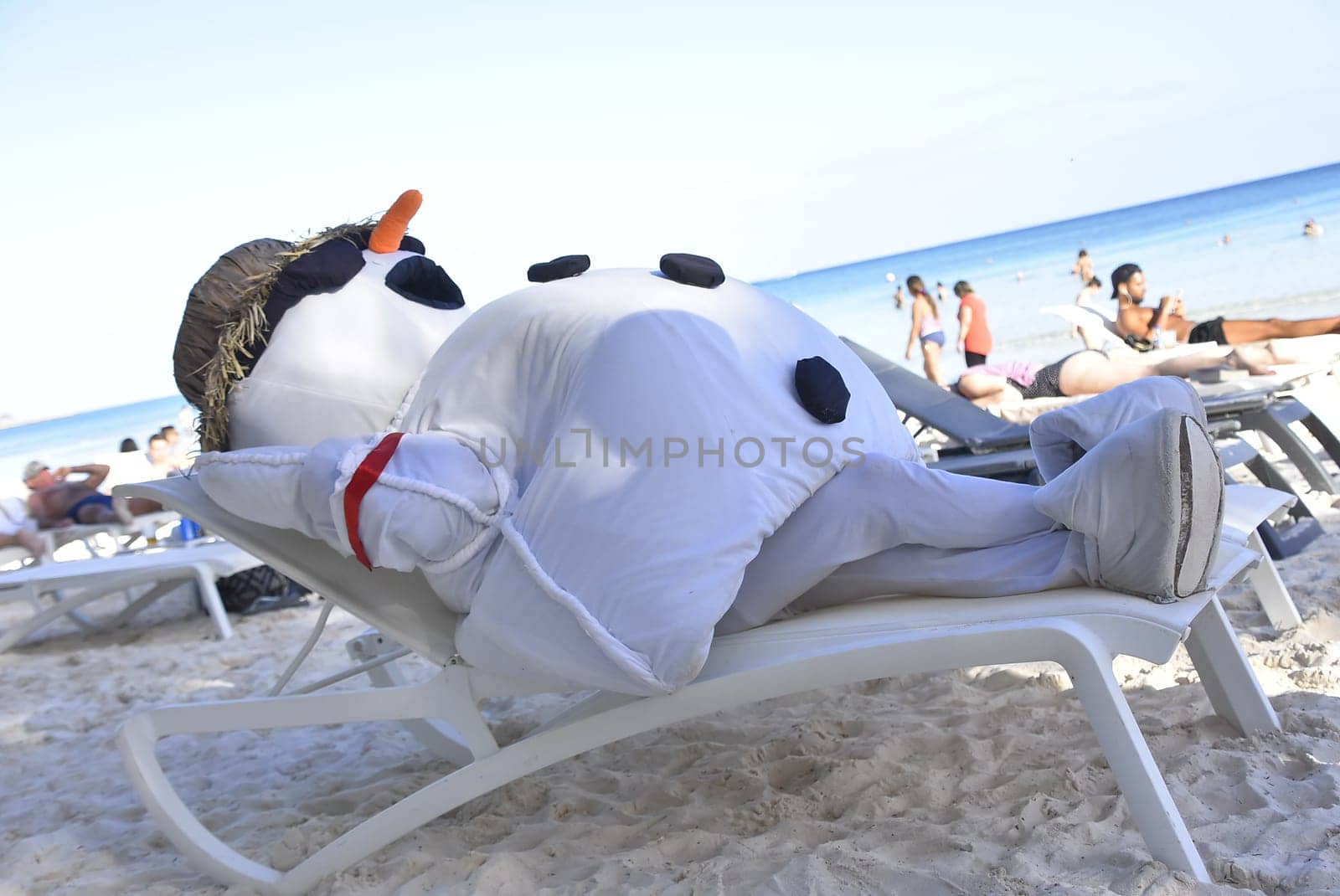 Snowman mascot at the Caribbean beach detail