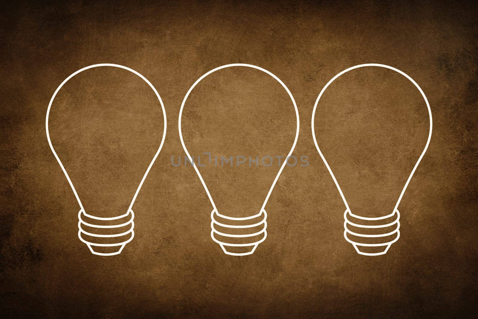 A white bulb on a dark brown textured background, symbol for idea, creativity, business, planing