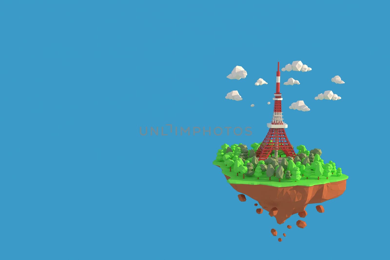 3D illustrator of TokyoTower, Japan. 3D rendering of a low polygon model including path selection