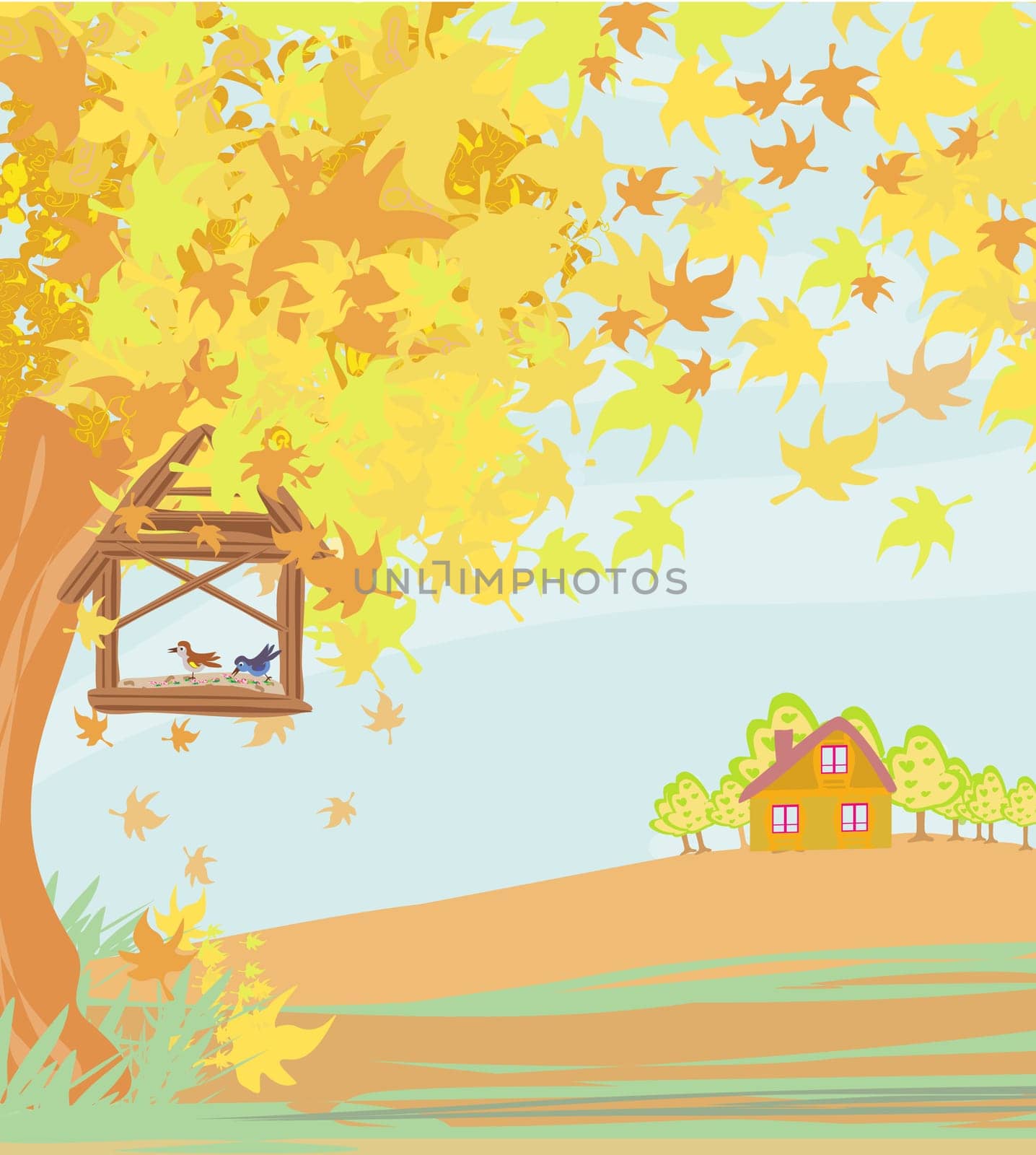 bird feeder in autumn scenery