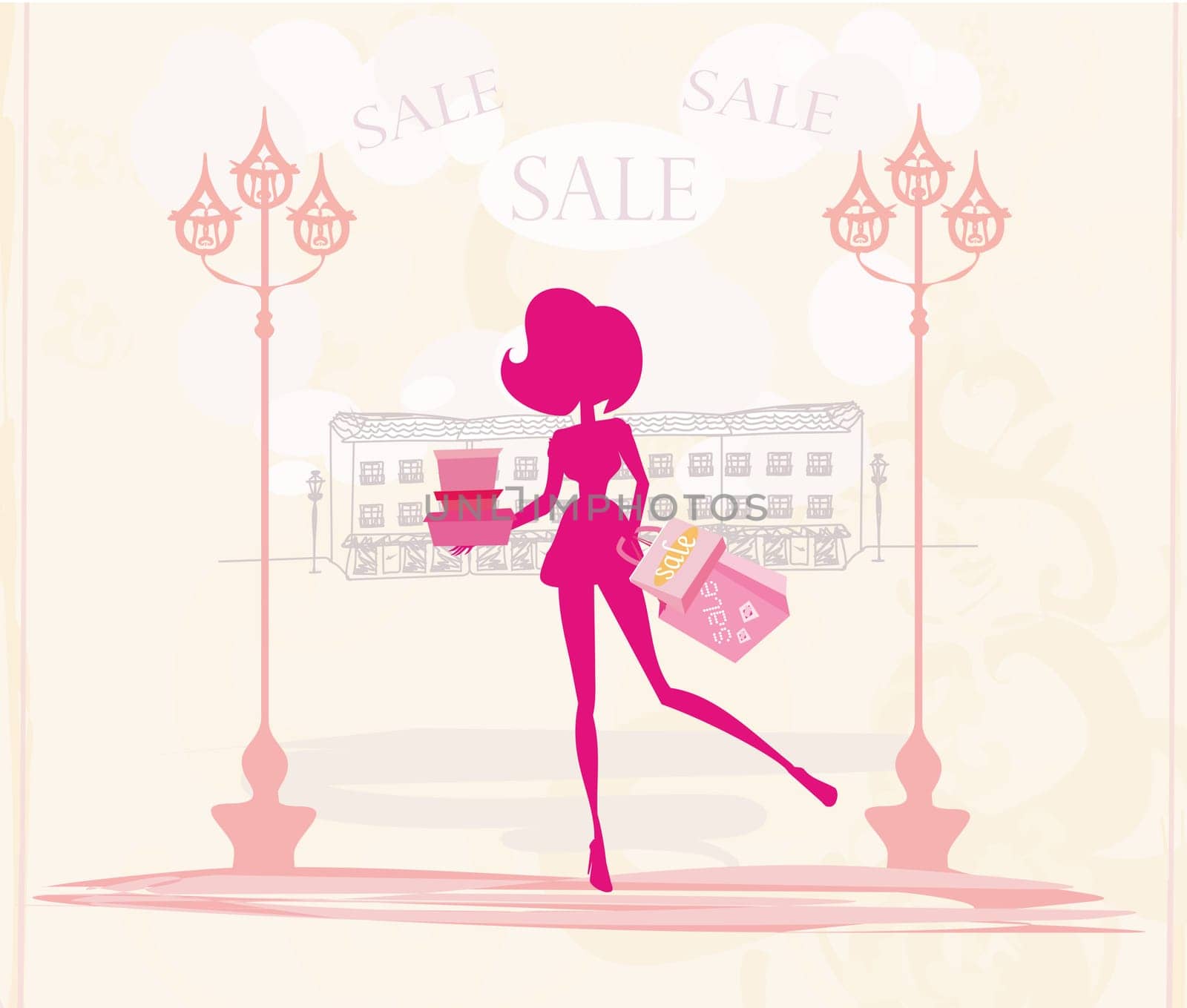 shopping in the city - abstract sale card