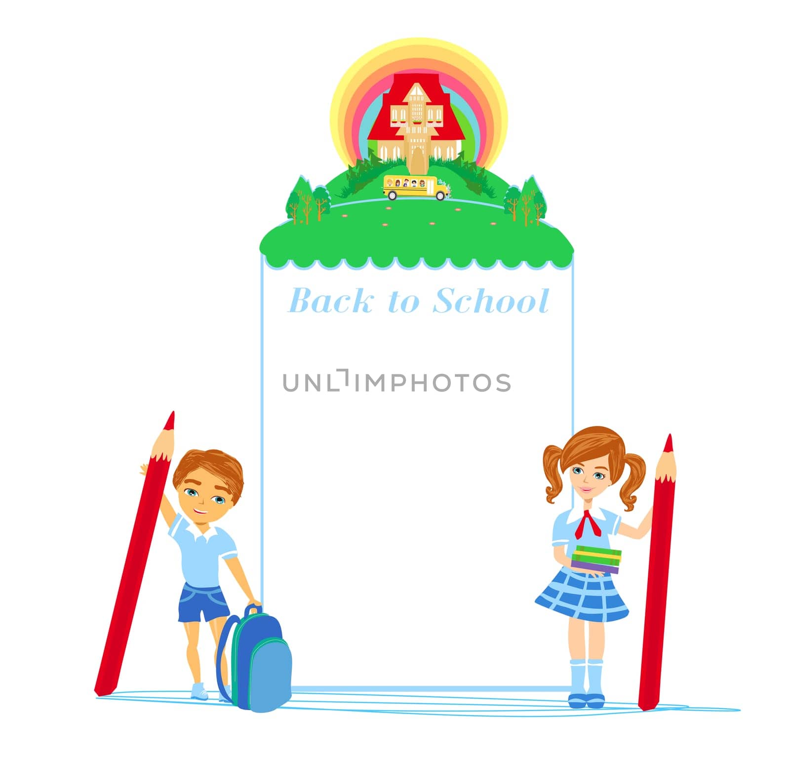 Back to school frame with happy children