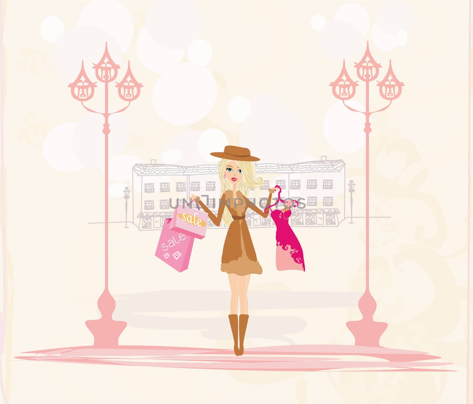 beautiful blonde girl doing shopping in the city