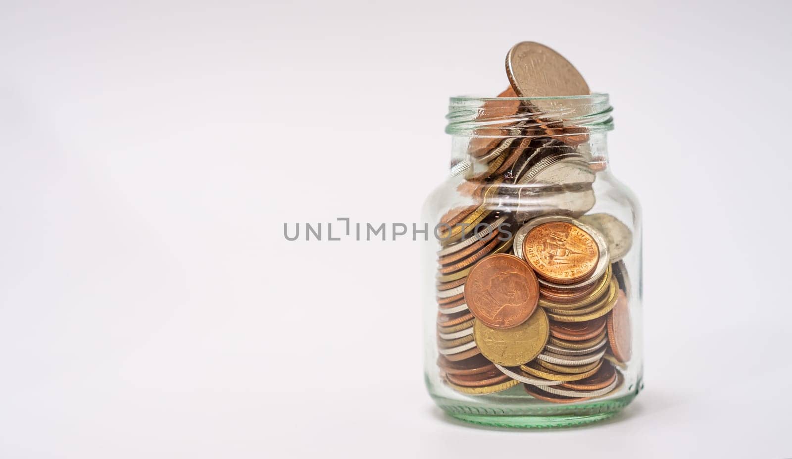 Save money and account banking for finance concept, Coins stack on white background