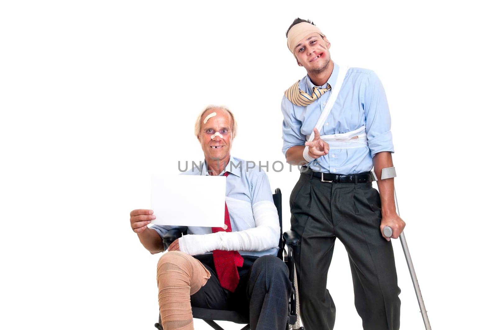 Injured businessmen isolated in white
