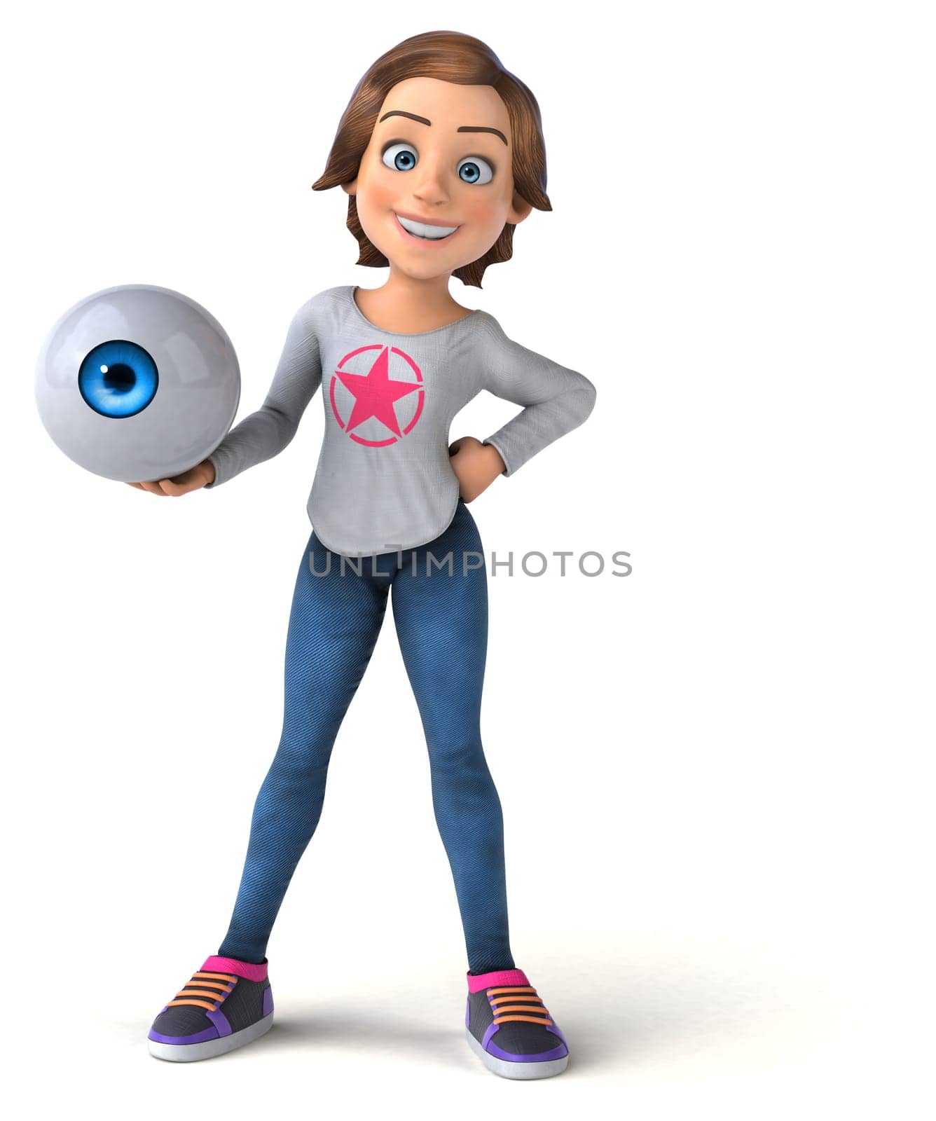 Fun 3D illustration of a cartoon teenage girl
