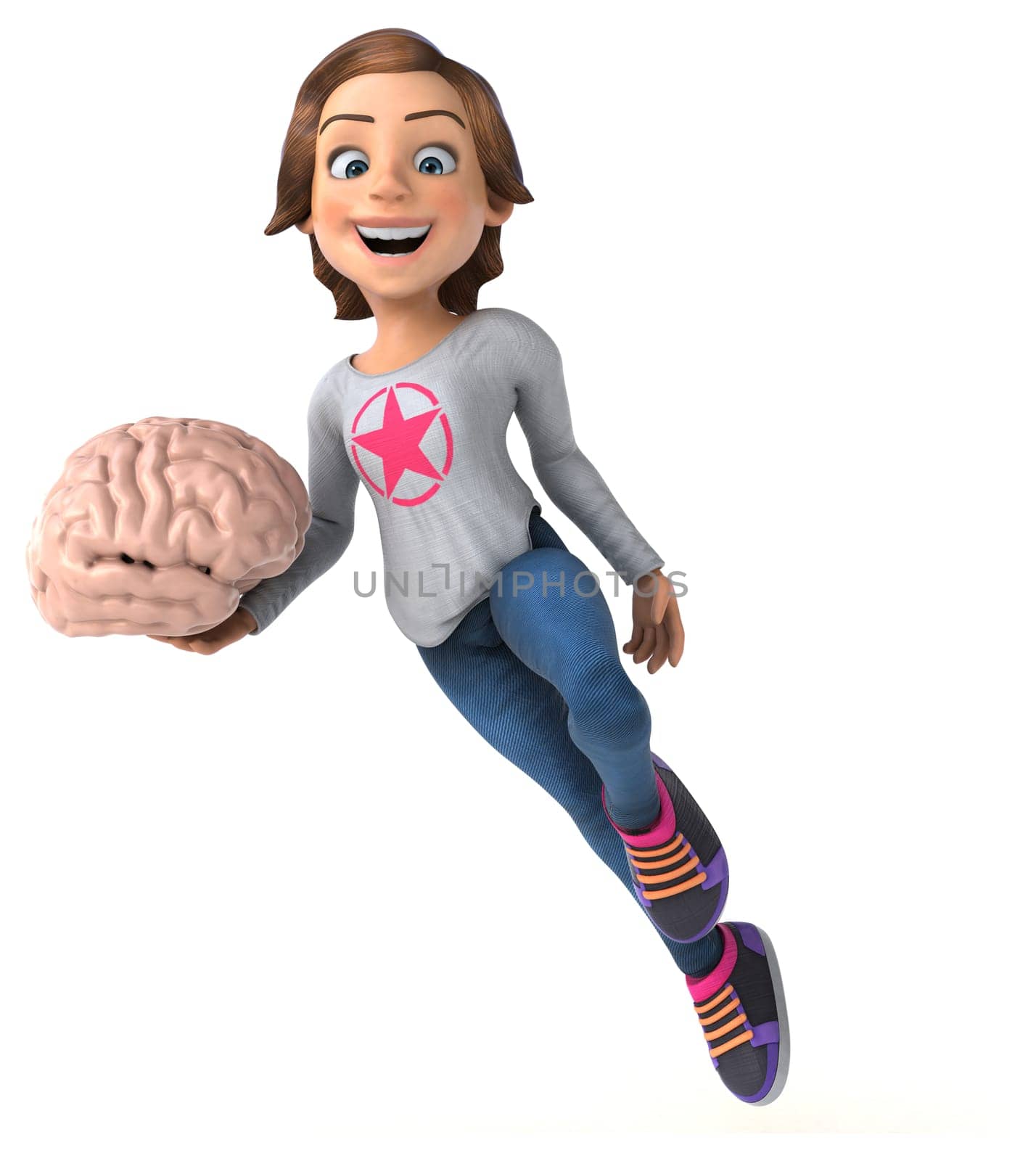 Fun 3D illustration of a cartoon teenage girl