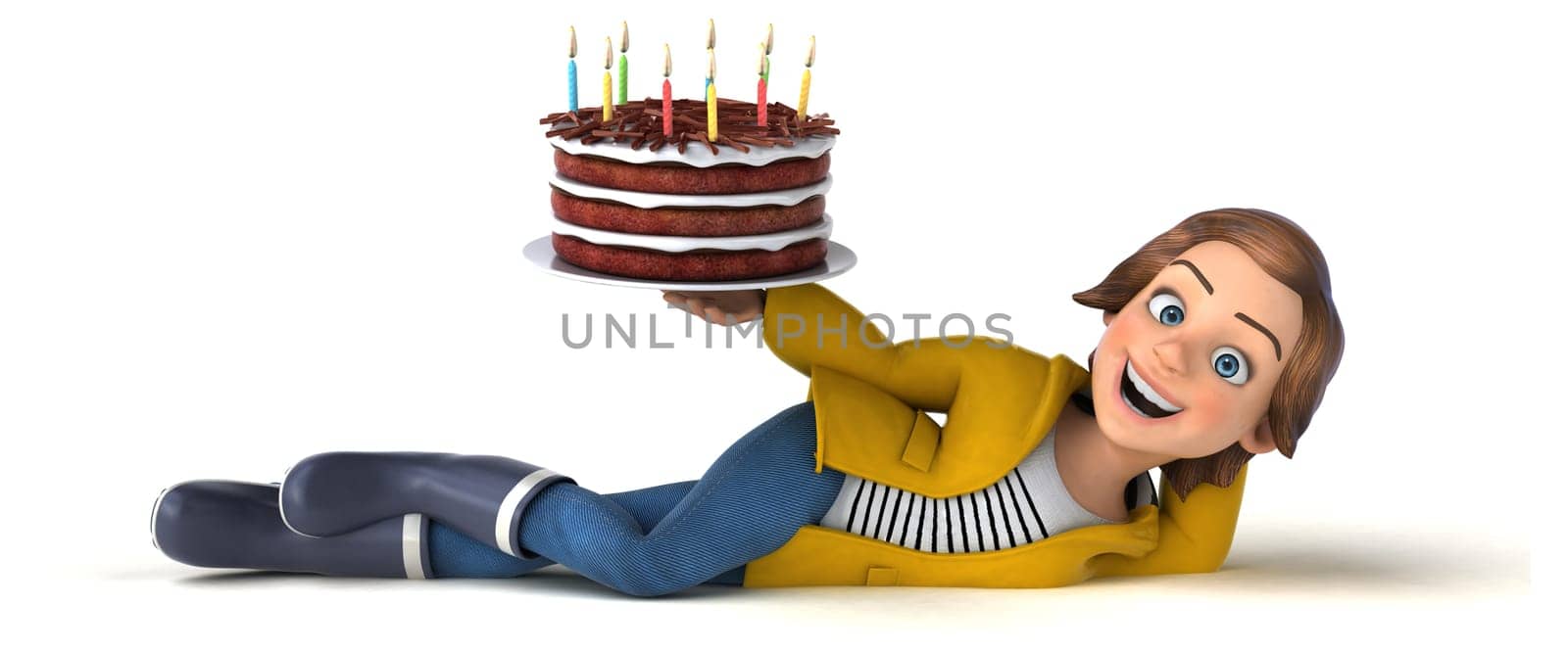 Fun 3D illustration of a cartoon teenage girl