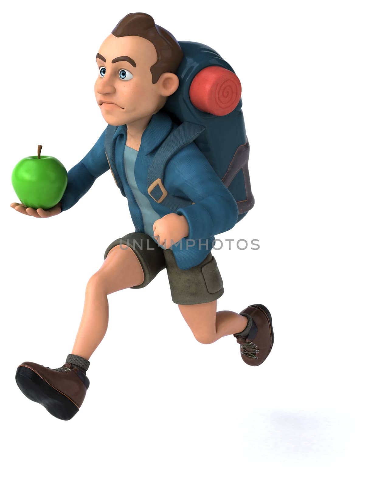 Fun illustration of a 3D cartoon backpacker