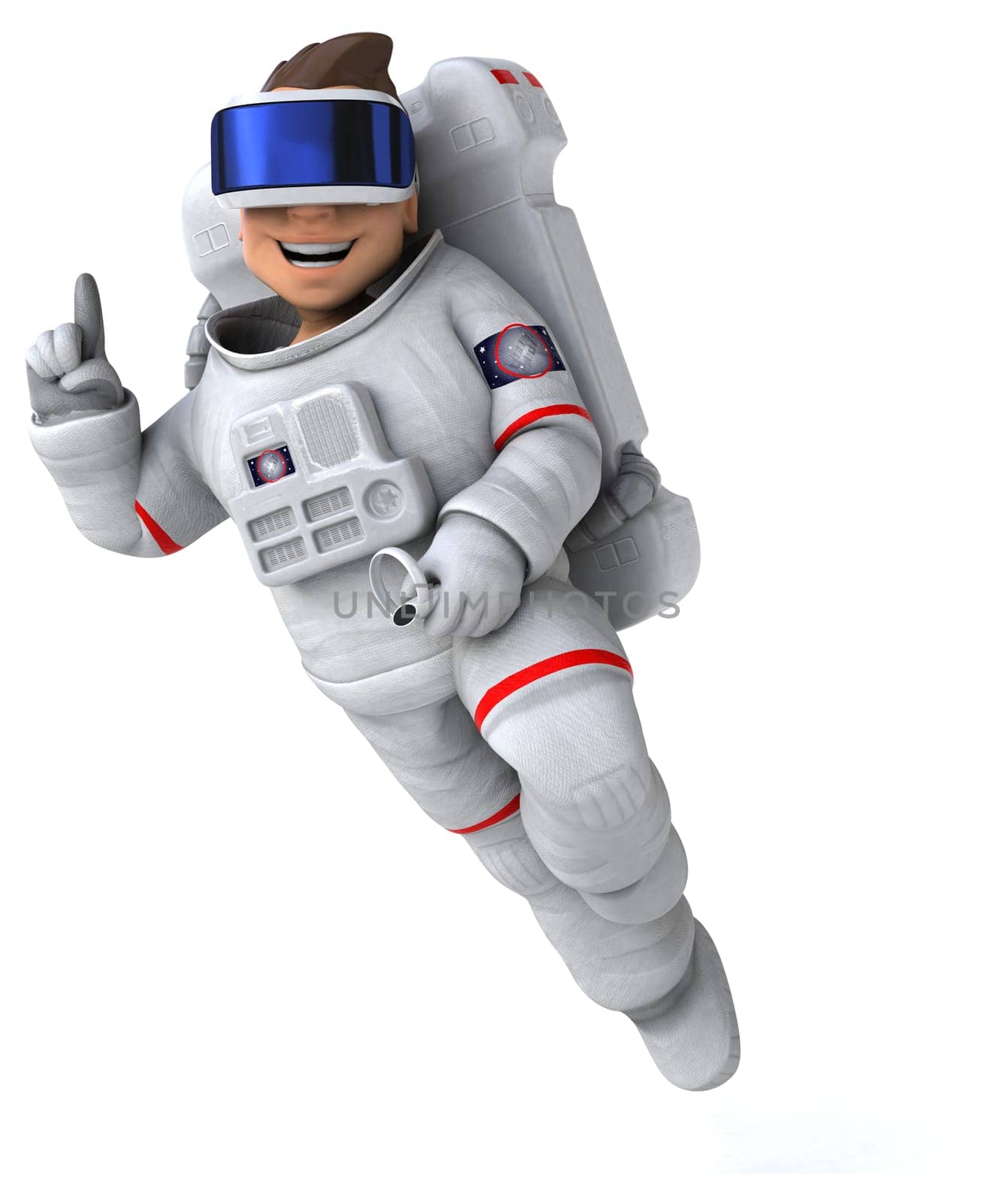 Fun 3D Illustration of an astronaut with a VR Helmet