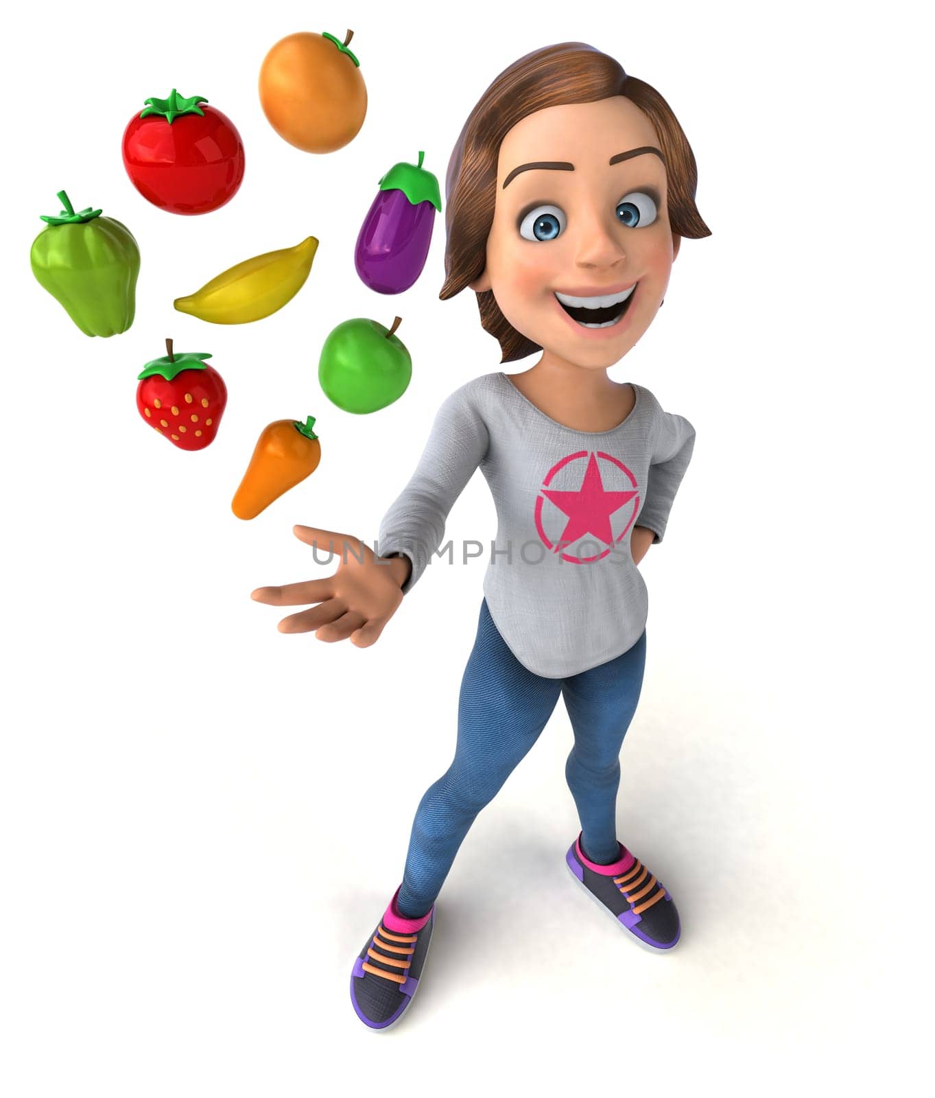 Fun 3D illustration of a cartoon teenage girl