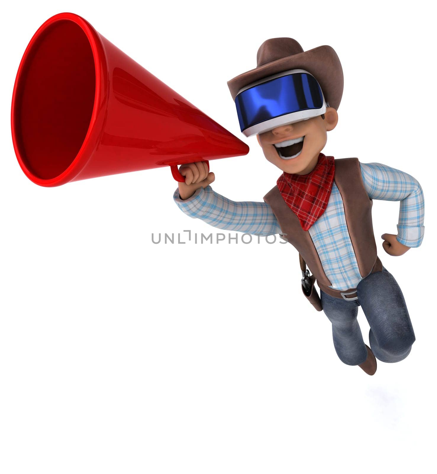Fun 3D Illustration of a cowboy with a VR Helmet