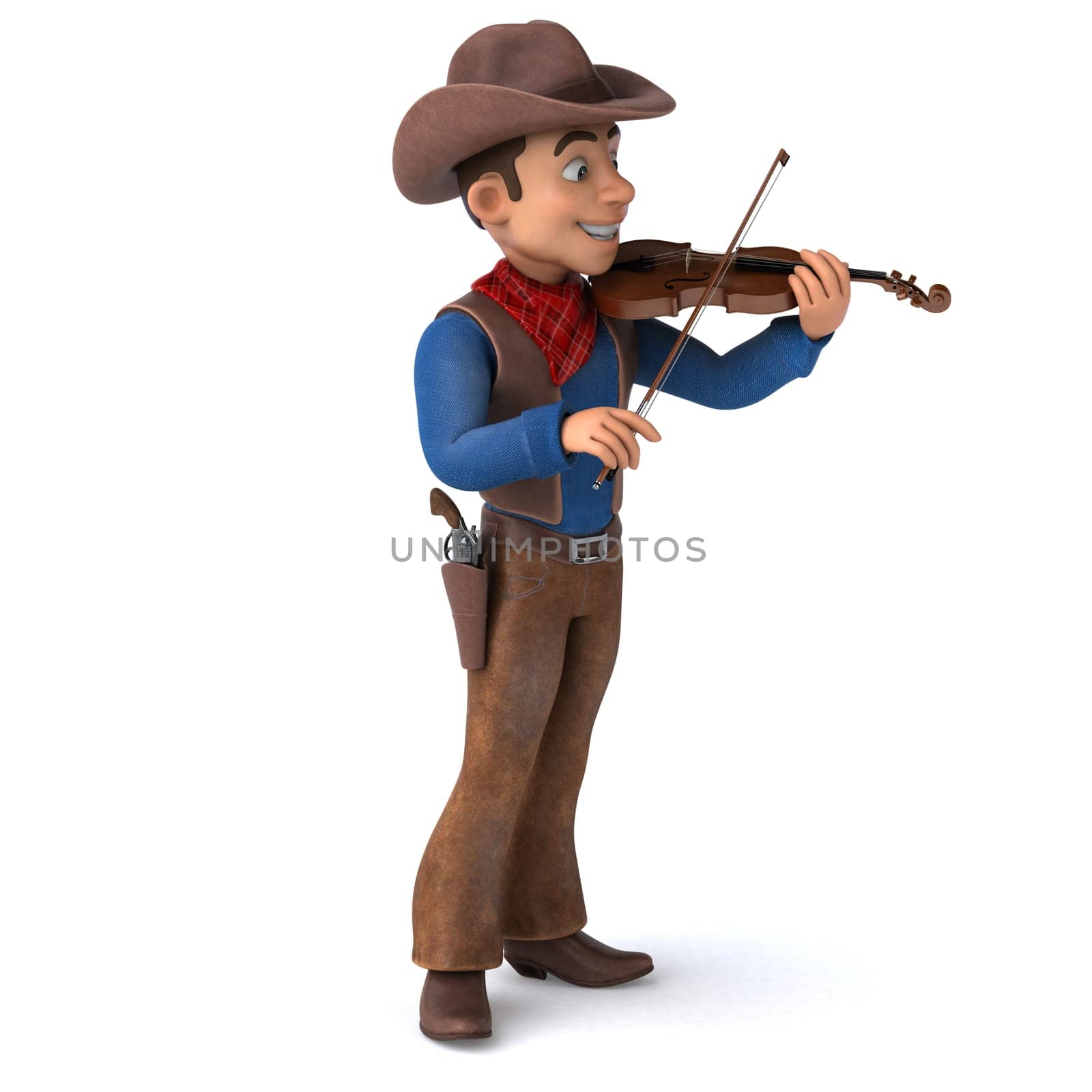 Fun 3D illustration of a cartoon cowboy