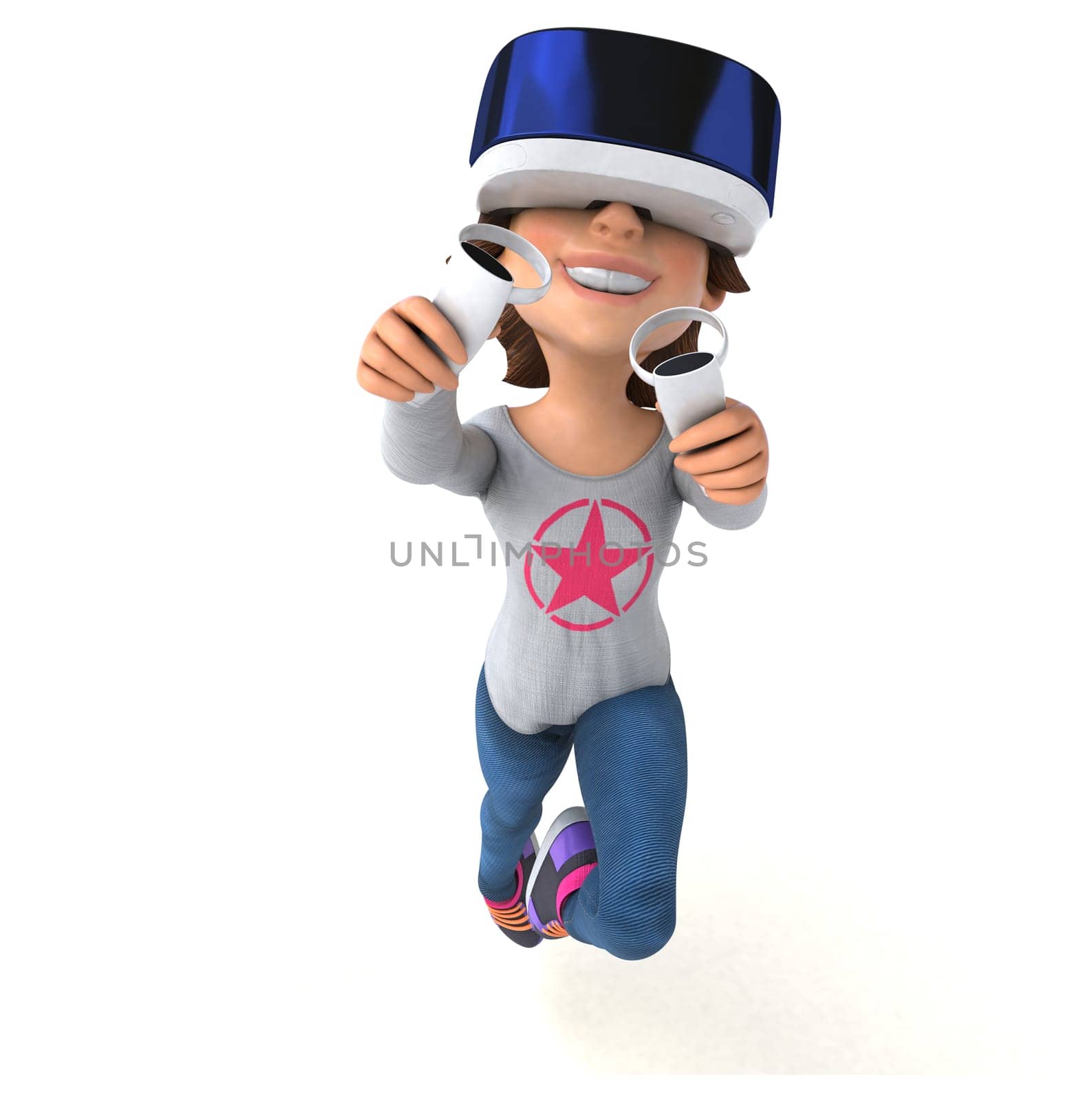 Fun 3D Illustration of a teenage girl with a VR Helmet