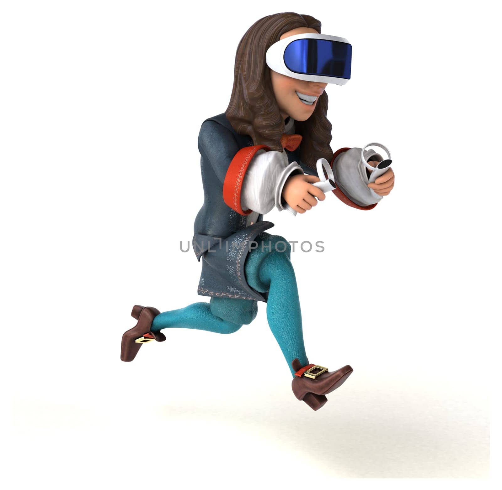 Fun 3D Illustration of a baroque gentleman with a VR Helmet