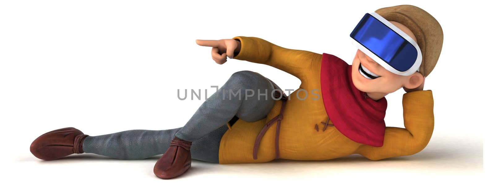 Fun 3D Illustration of a medieval man with a VR Helmet