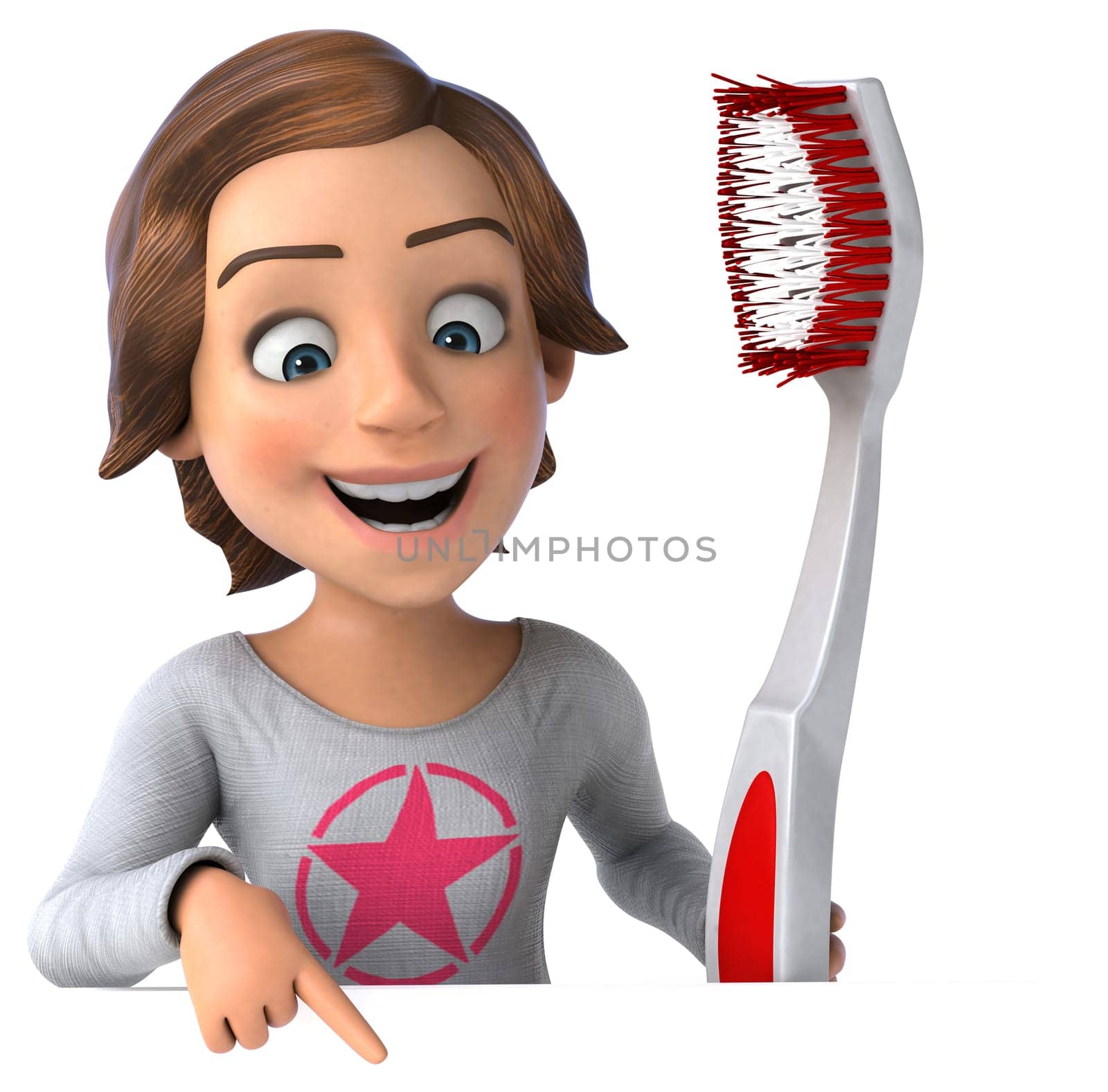 Fun 3D cartoon teenage girl with a toothbrush