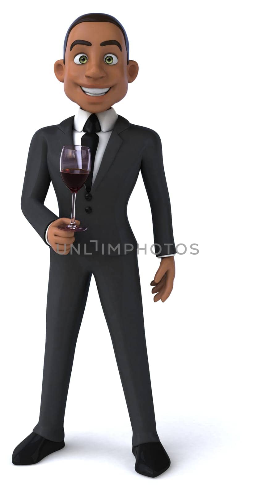Fun 3D illustration of a cartoon character with a glass of wine