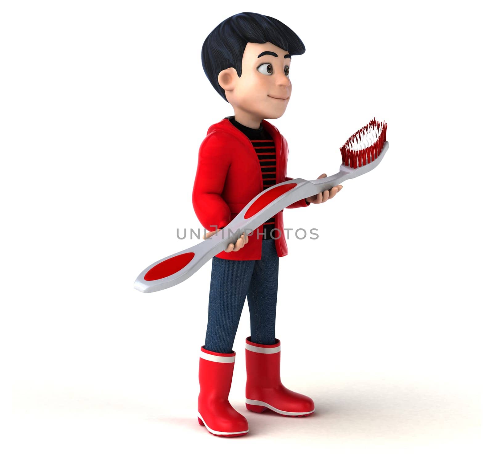 Fun 3D cartoon teenage boy with a toothbrush