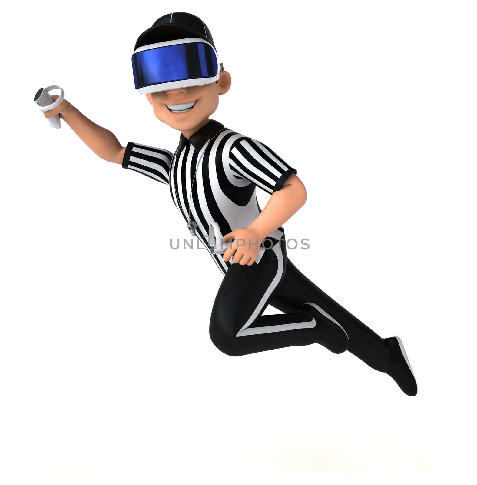 Fun 3D Illustration of a referee with a VR Helmet