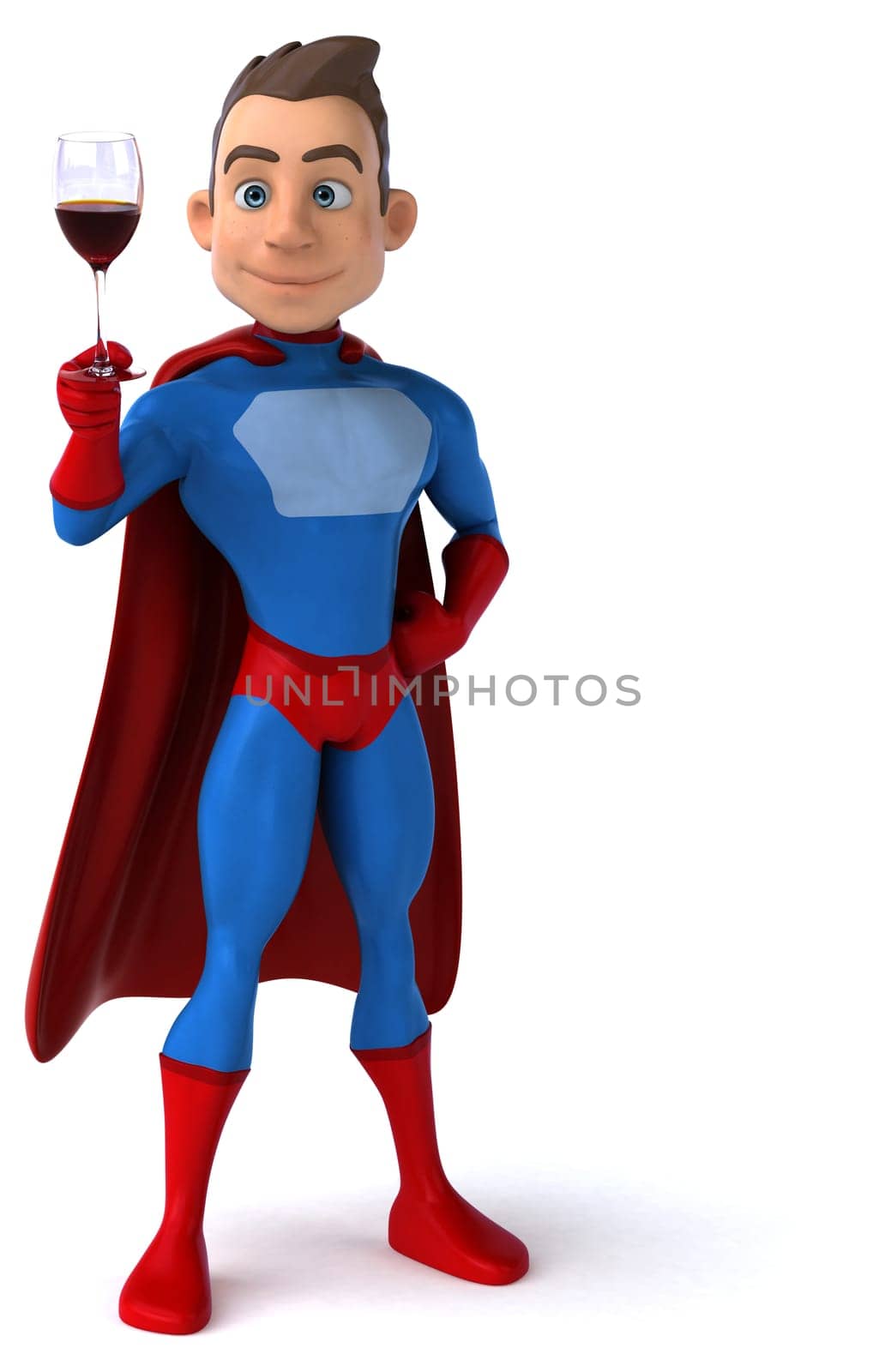 Fun 3D illustration of a cartoon character with a glass of wine