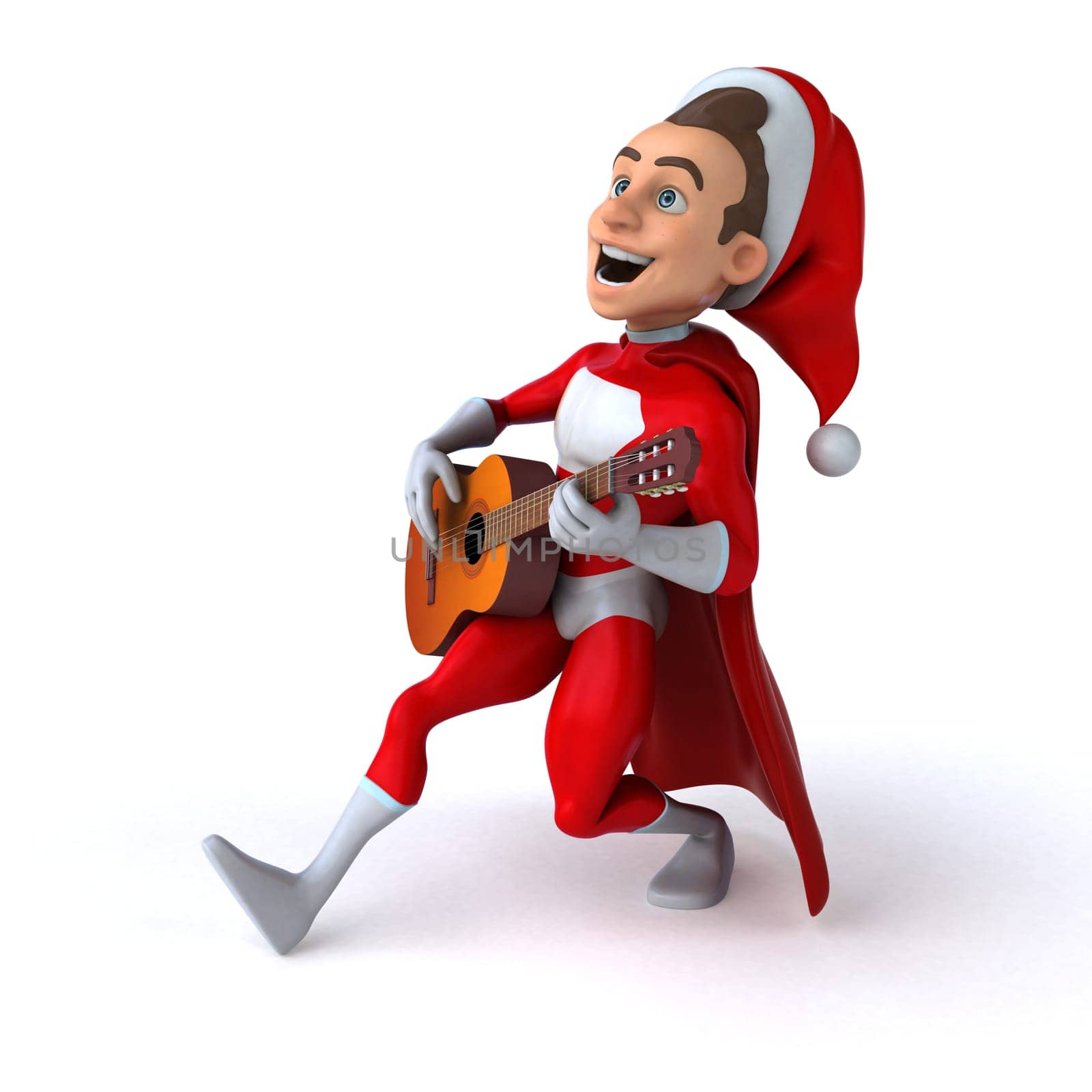 Fun 3D illustration of a fun super santa claus