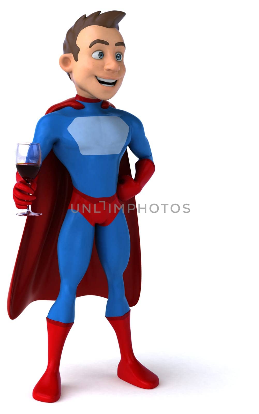 Fun 3D illustration of a cartoon character with a glass of wine