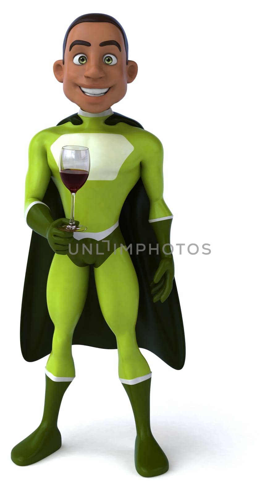Fun 3D illustration of a cartoon character with a glass of wine